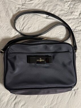 Karl Lagerfeld Black Nylon Crossbody with Gloss Bow Accent